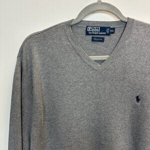 Vintage Polo PRL Ralph Lauren Grey V-Neck Lightweight Cotton Sweater XXL